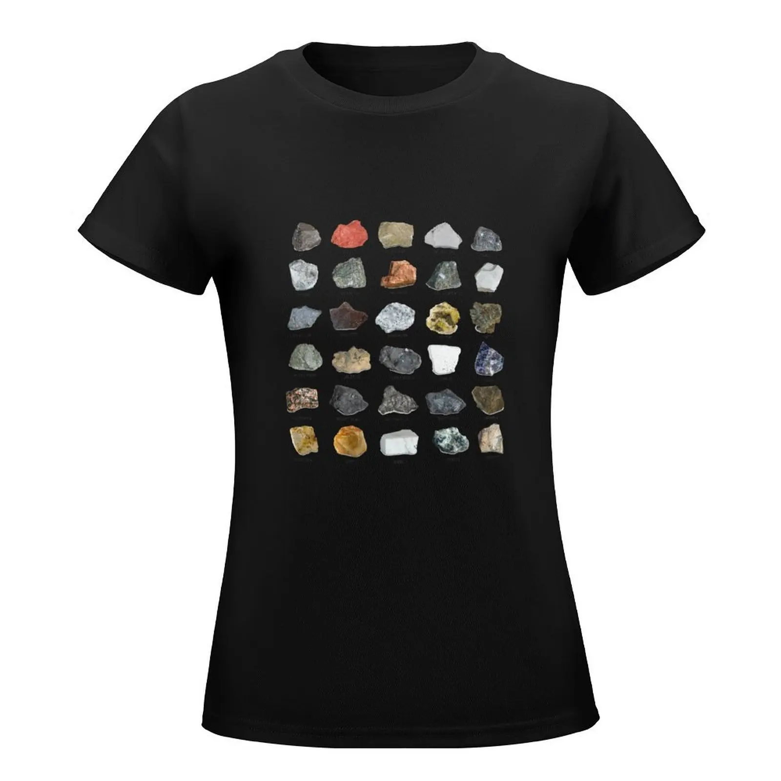 Gems and Crystals Ores and Minerals Rock Collecting Chart T-Shirt funny tops aesthetic clothes t shirts for Womens