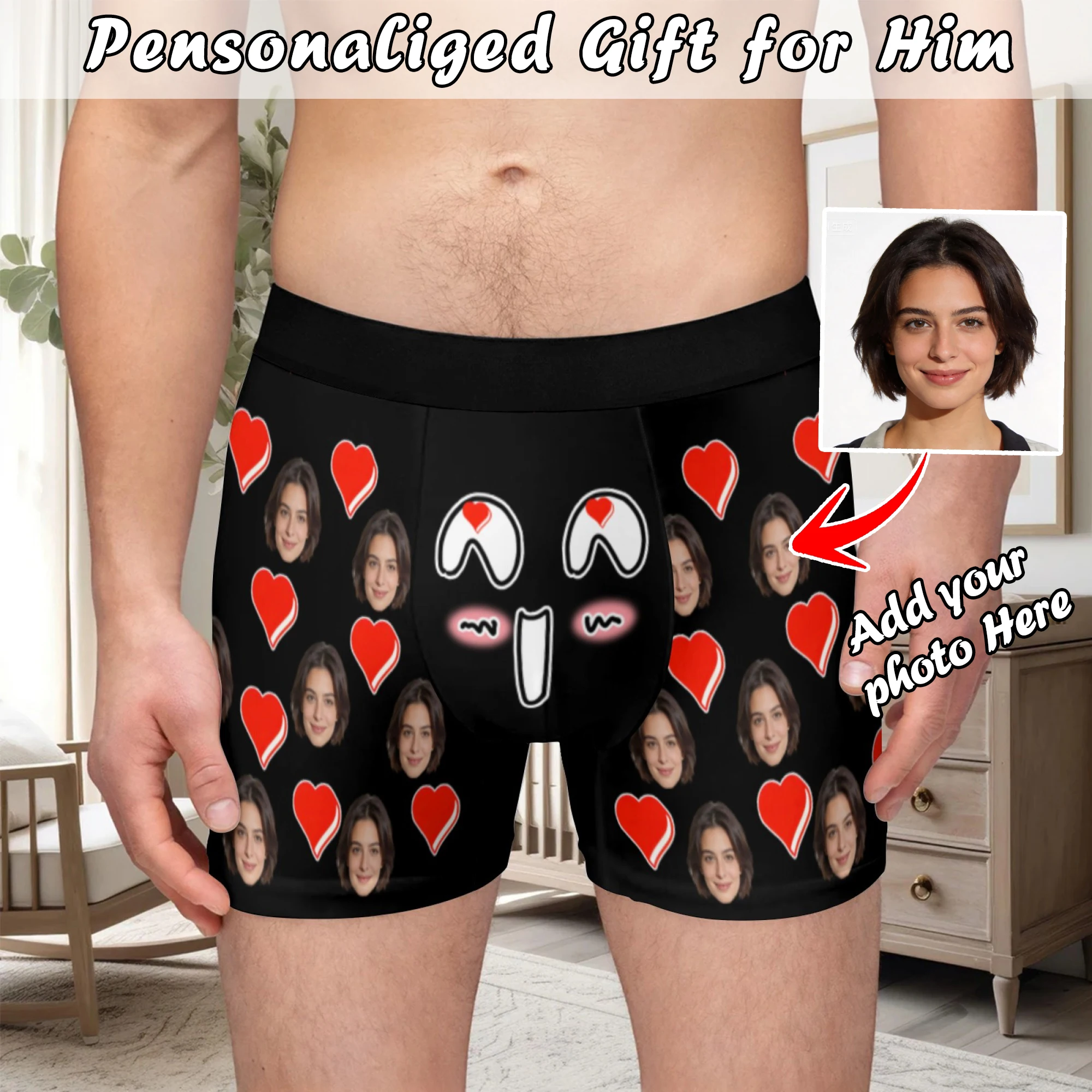 

Personalized Face Photo Underwear Custom Boxer Briefs Custom Men Valentine's Day Gift For Husband Anniversary Gift for Dad