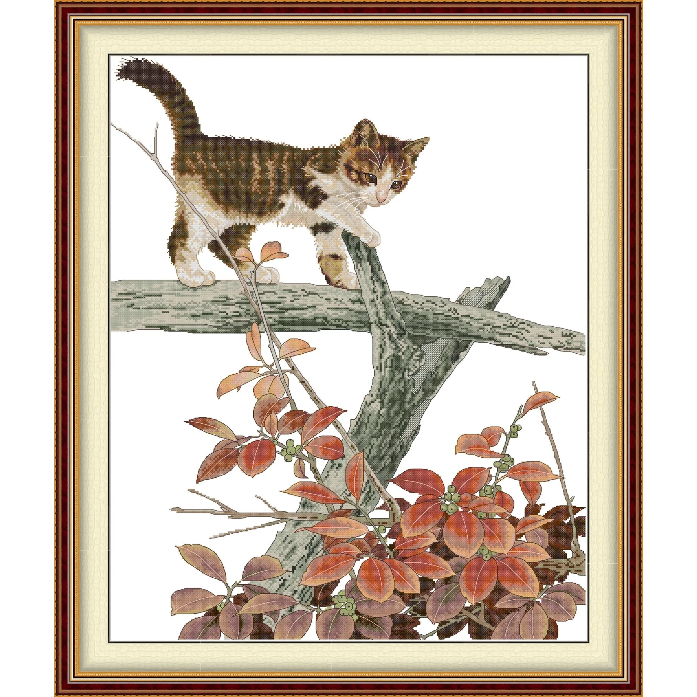 

Soulgift News Pre-Printed Cross Stitch Kit, Stamped Aida Fabric with DMC Threads,Embroidery Kit - Playful Autumn and Golden Wind
