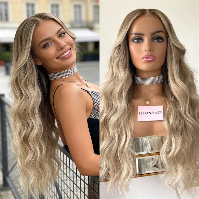 

Синтетический парик с HD-кружевной основой, 28 дюймов, с эффектом омбре, пепельно-платиновый блонд с мелированием, мягкие волны, предварительно проработанная линия роста волос с эффектом натуральных волосков