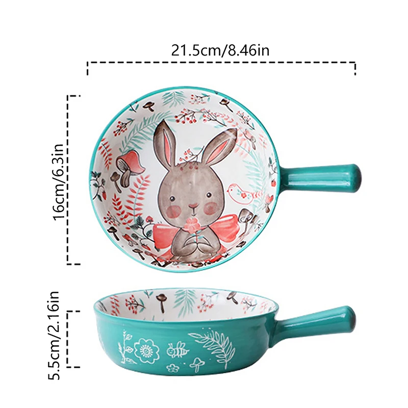 Single Handle Ceramic Bowl Noodle Bowl Forest Animal Design Large Bowl Creative Restaurant Household Flower Bowl Home Decoration