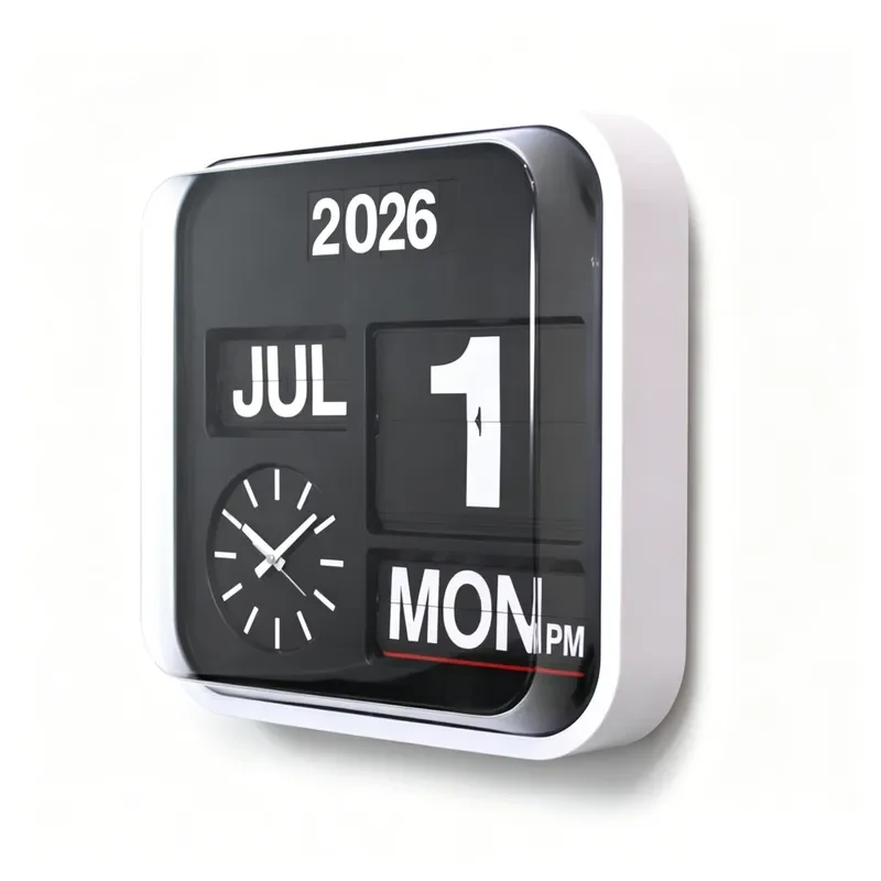 Vintage Flip Wall Clock with Month Date Week Display Retro Style Home Decor Silent Quartz Timepiece for Living Room Office