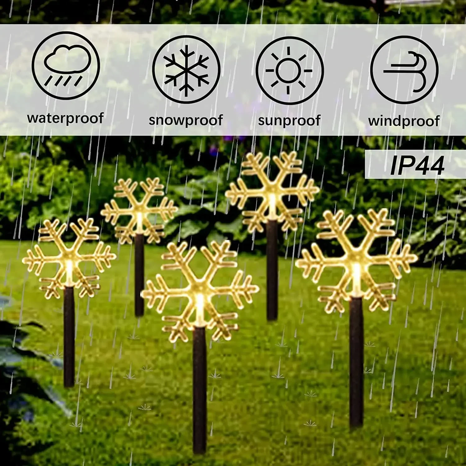 Outdoor Solar Christmas Lights Christmas Snowflake Star Solar Powered Lawn Light Set Of 5 Waterproof Pathway Stake Lights