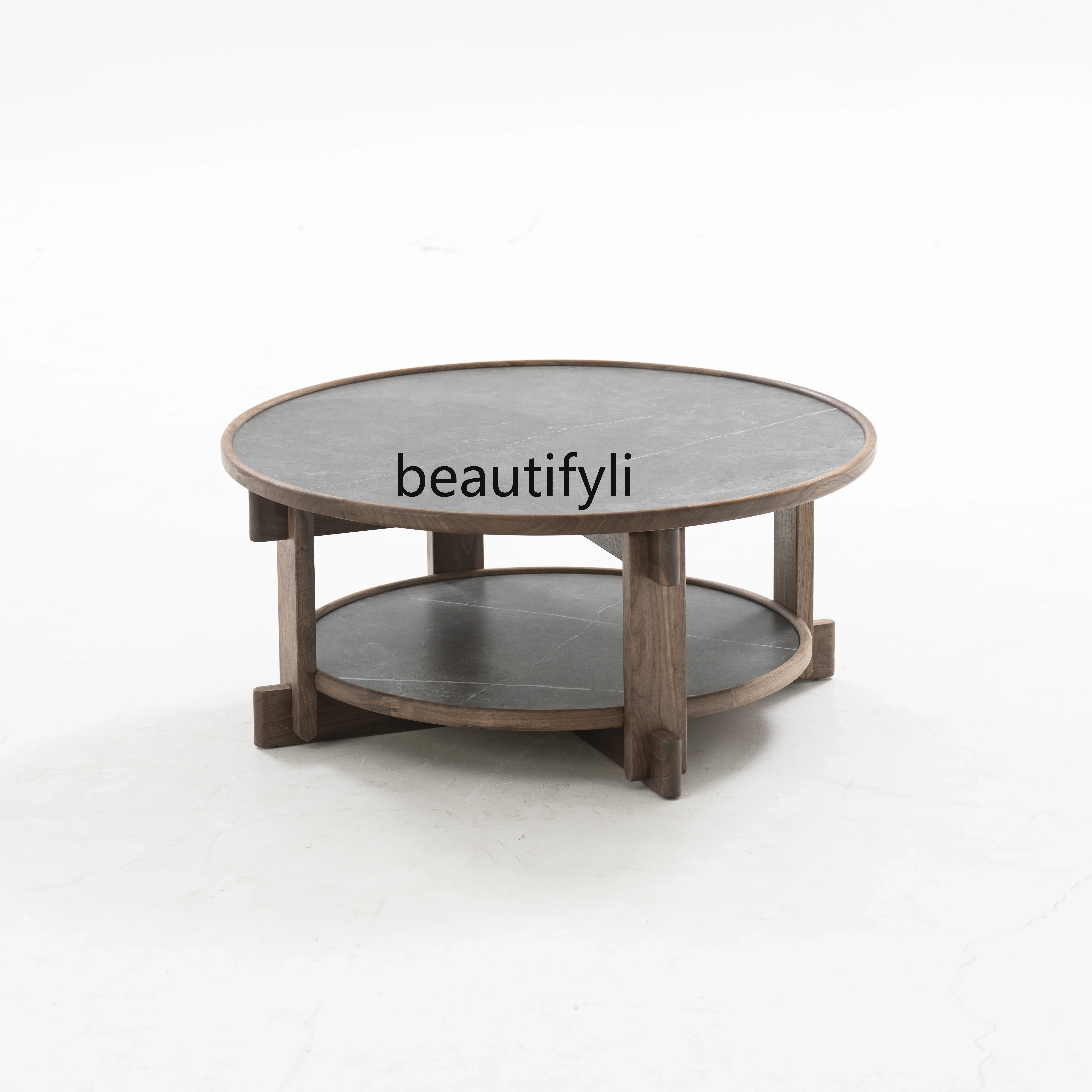 

Modern Minimalist Stone Plate Italian Light Luxury Solid Wood Home Living Room round Small Coffee Table living room furniture