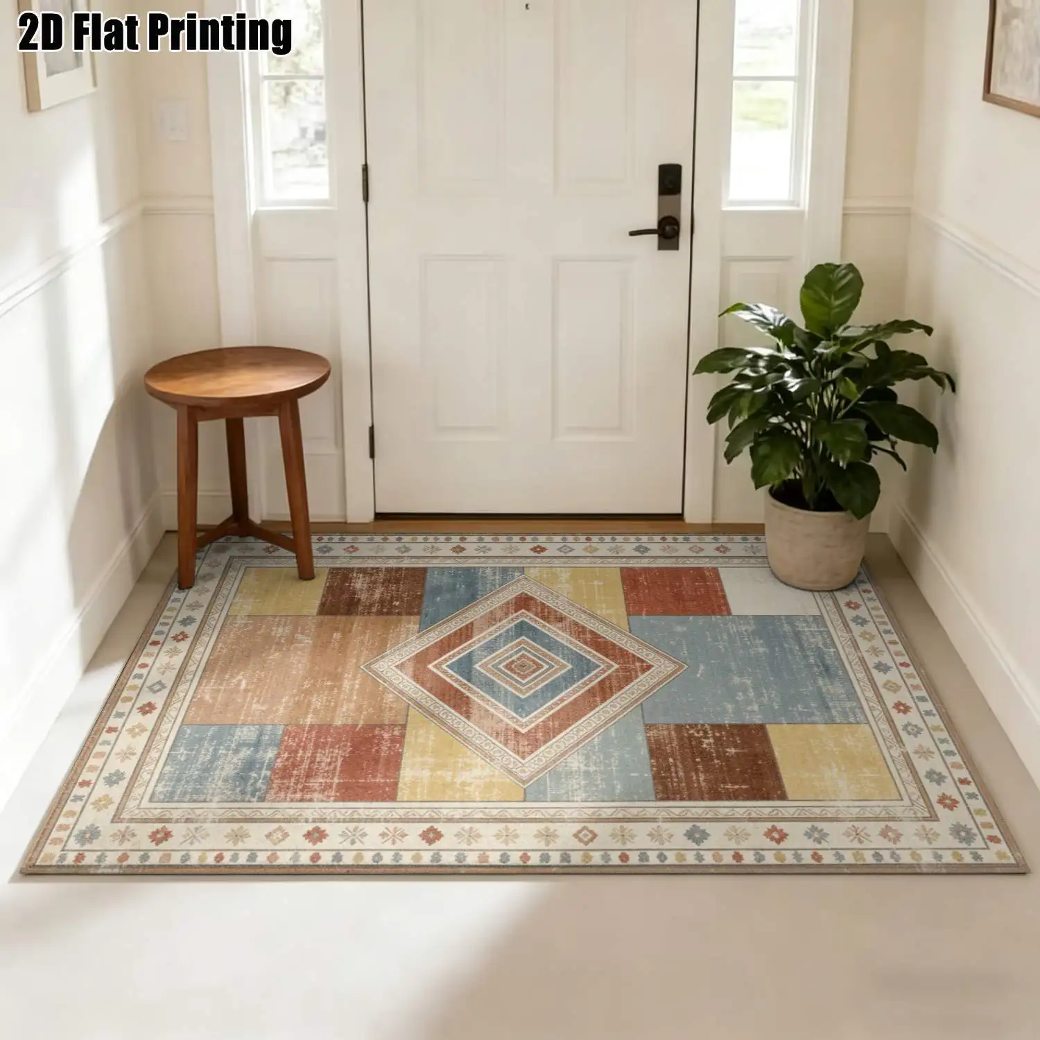 1Pc 2D Printed Carpet: Pink-Brown Retro Ethnic Patterns, European Vintage Bohemian Style, Home Decor, Multiple Sizes, Machine Washable, Multi-Scene Use