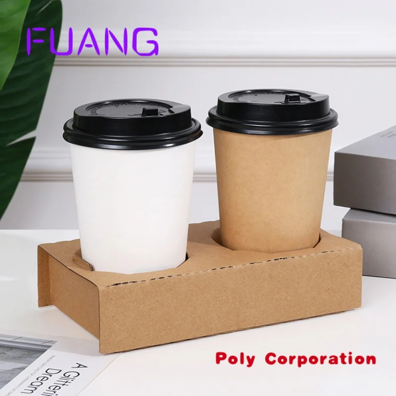 Custom  Eco Custom Logo White Kraft Coffee Paper Cup Takeaway Hot Design Coffee Paper Cup Wholesale Supplier With Trey and Lids