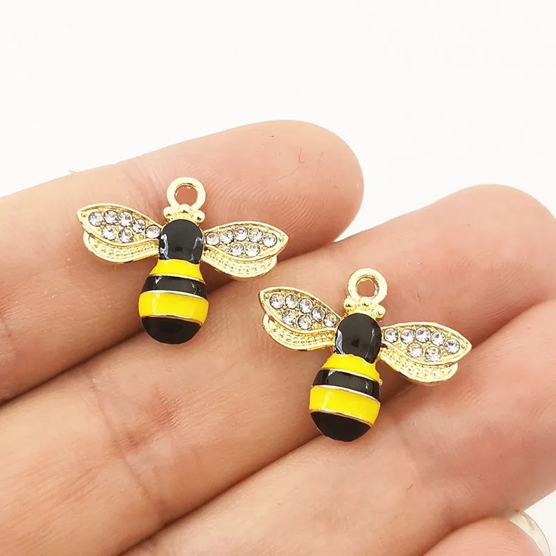 Abalorio de abeja esmaltado de 18x22mm para fabricación de joyas, bonito pendiente, colgante, pulsera, collar, accesorios Diy, suministros para manualidades, 10 Uds.