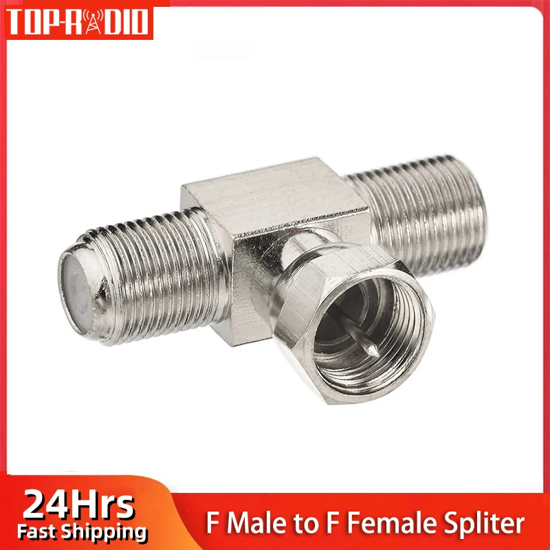 1PC F Male Female Socket to 2 F female Adapter Connector 3 way T Type Splitter TV Antenna Cable Connector