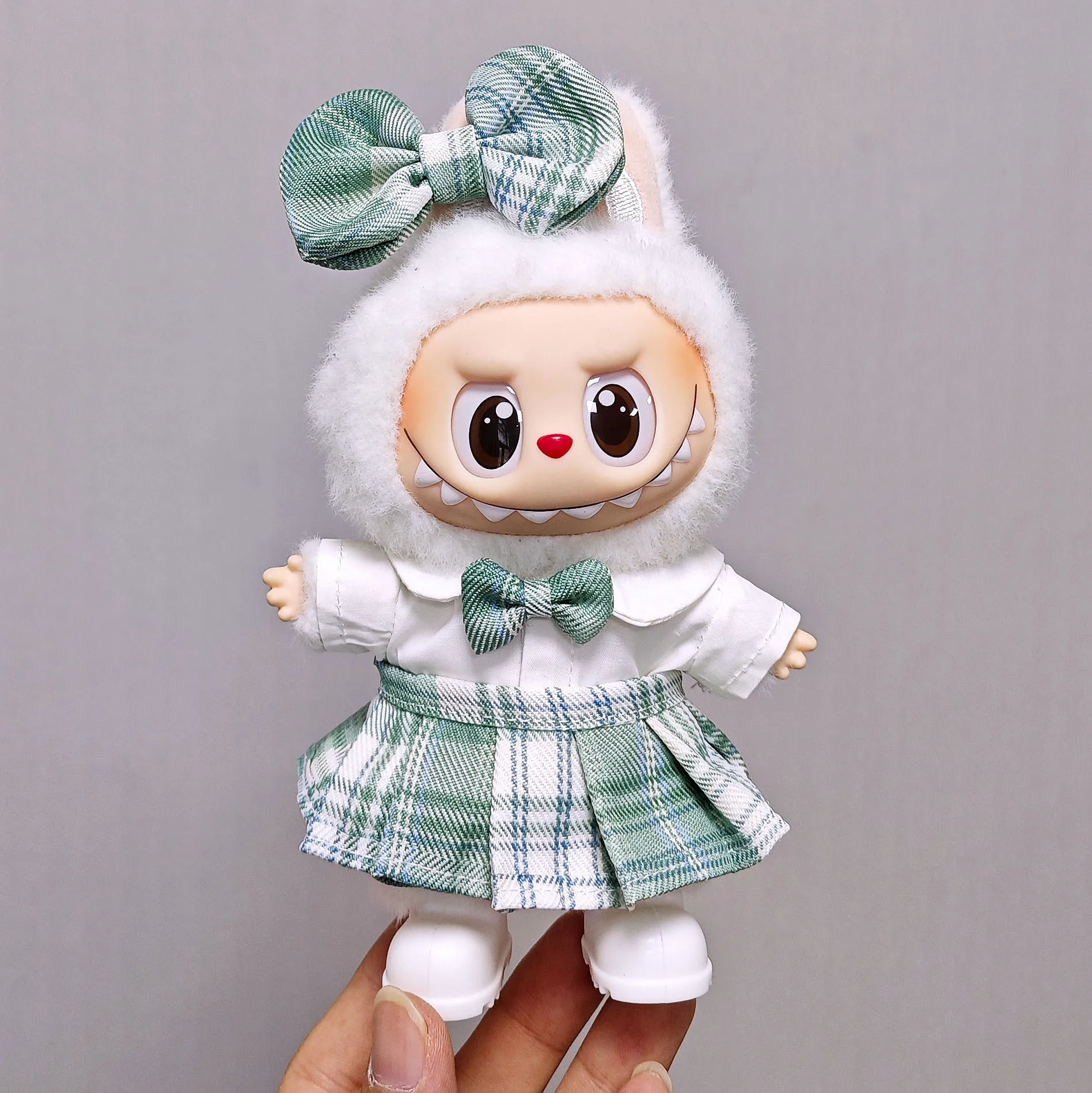 17cm Labubu Doll Sweet Spring Pinafore Dress Set with Hair Accessories and Mary Jane Shoes for 1.0 2.0 3.0 Generation Labubu