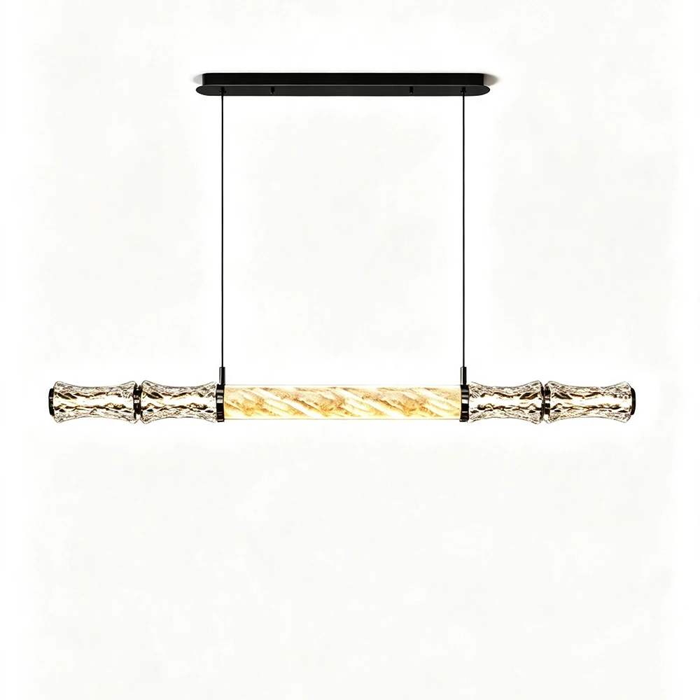 Love Your Dining Room Modern Marble Linear Chandelier Lights, Luxury Clear Glass Alabaster Light Fixture for Kitchen Island