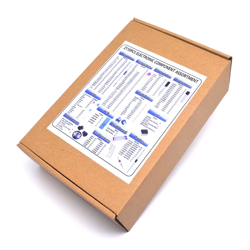 

2110pcs Mega Electronic Component Kit Assortment Capacitors Resistors LED PCB Transistors Diodes 1n270 Germanium DC Jacks RGB