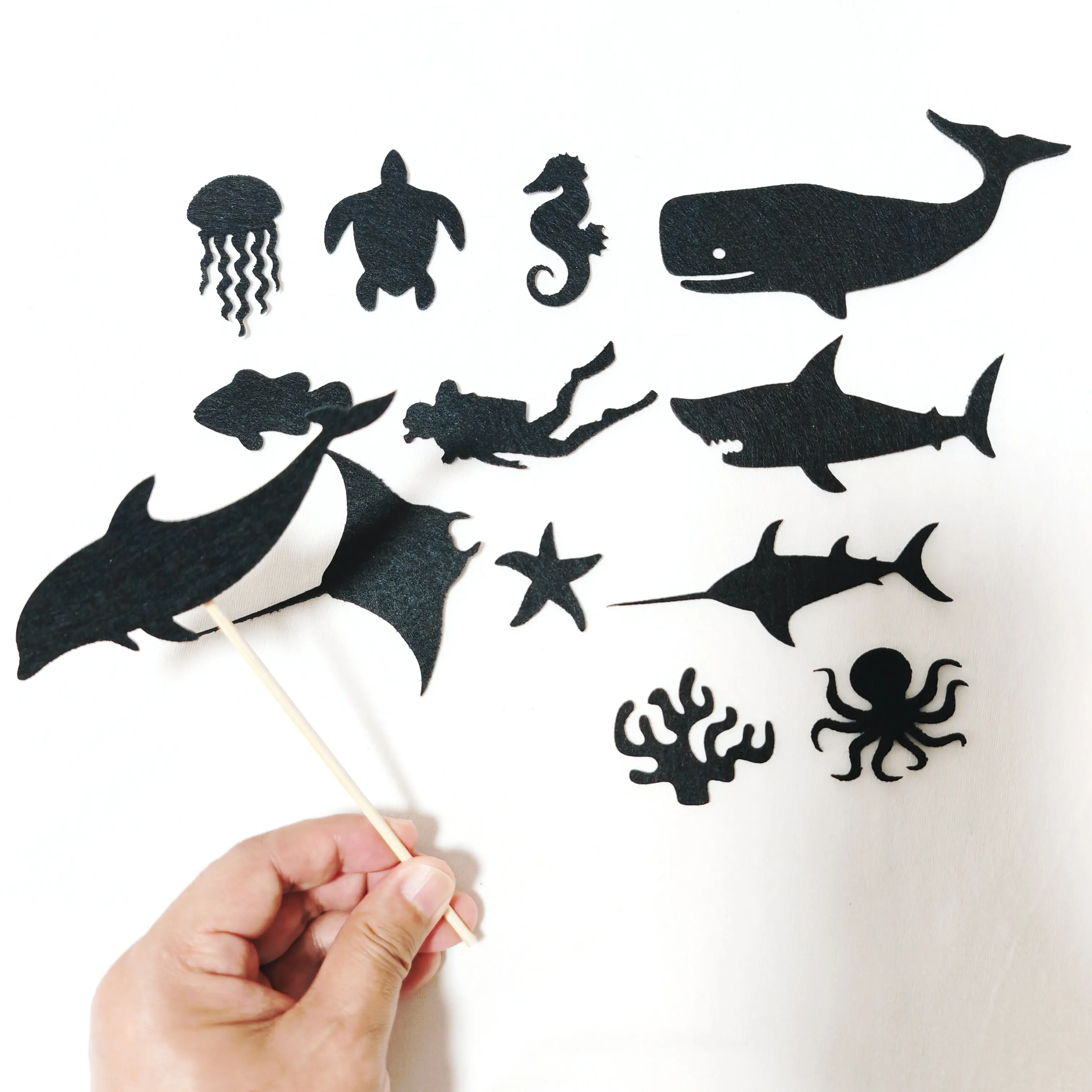 Early Childhood Shadow Puppets Play Stories, Fairy Tales, Sea Animal Set, Bamboo Stick Silhouette Decoration, Home Supplies