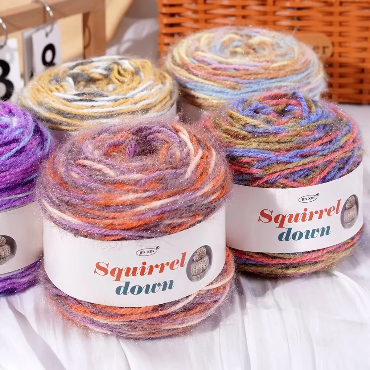 150g/Roll Squirrel Yarn,Knitting Crochet Soft Warm Scarf Shawl Multicolor Yarn,Medium Thick Fancy Space-dyed Bright Silk Thread