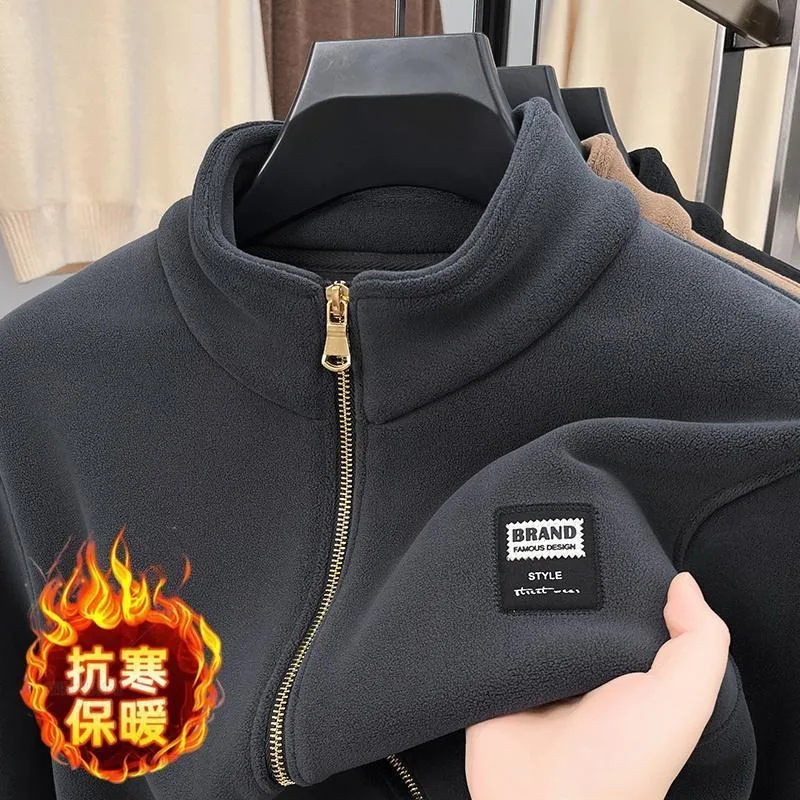 

Двусторонняя австралийская бархатная утолщенная куртка с воротником-стойкой, мужская осенне-зимняя теплая бархатная спортивная куртка-толстовка