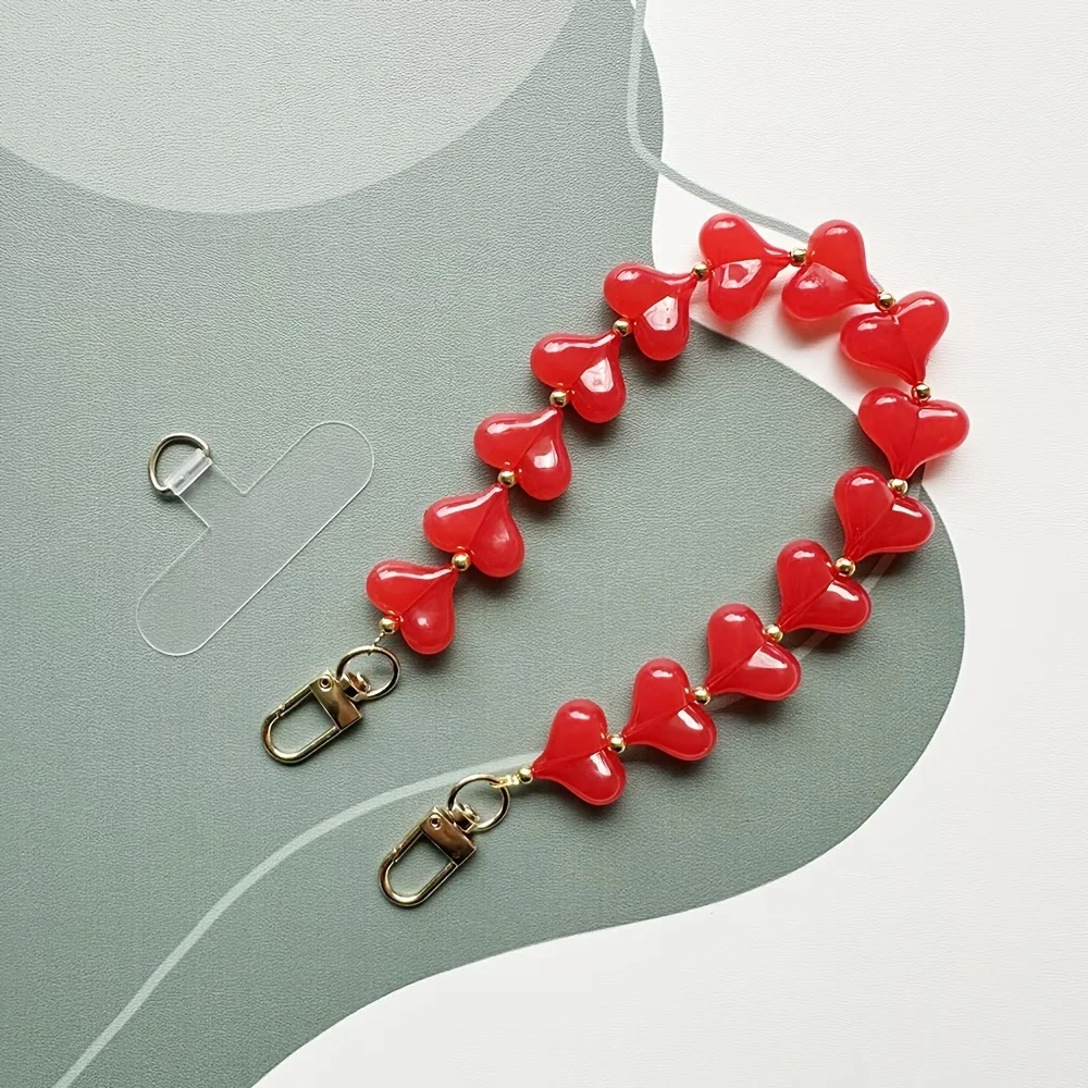 Handmade Matte Acrylic Heart Beaded Phone or Bag Lanyard Durable Phone Strap for Women Fashionable Protective Accessory