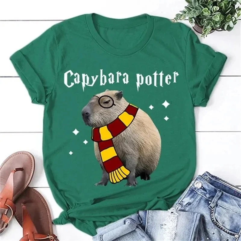 Funny Capybara Potter Graphic T Shirt for Men Womens Clothing 3D Capy Print T-Shirt Cute Kid Short Sleeve Casual Tee Shirts Tops