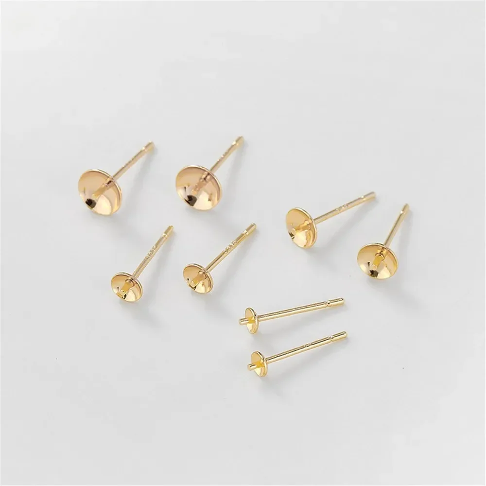 14K Gold-Color Cross Bowl Needle 925 Silver Needle Stud Earrings Holder DIY Handmade Pearl Earrings Jewelry Material Accessorie