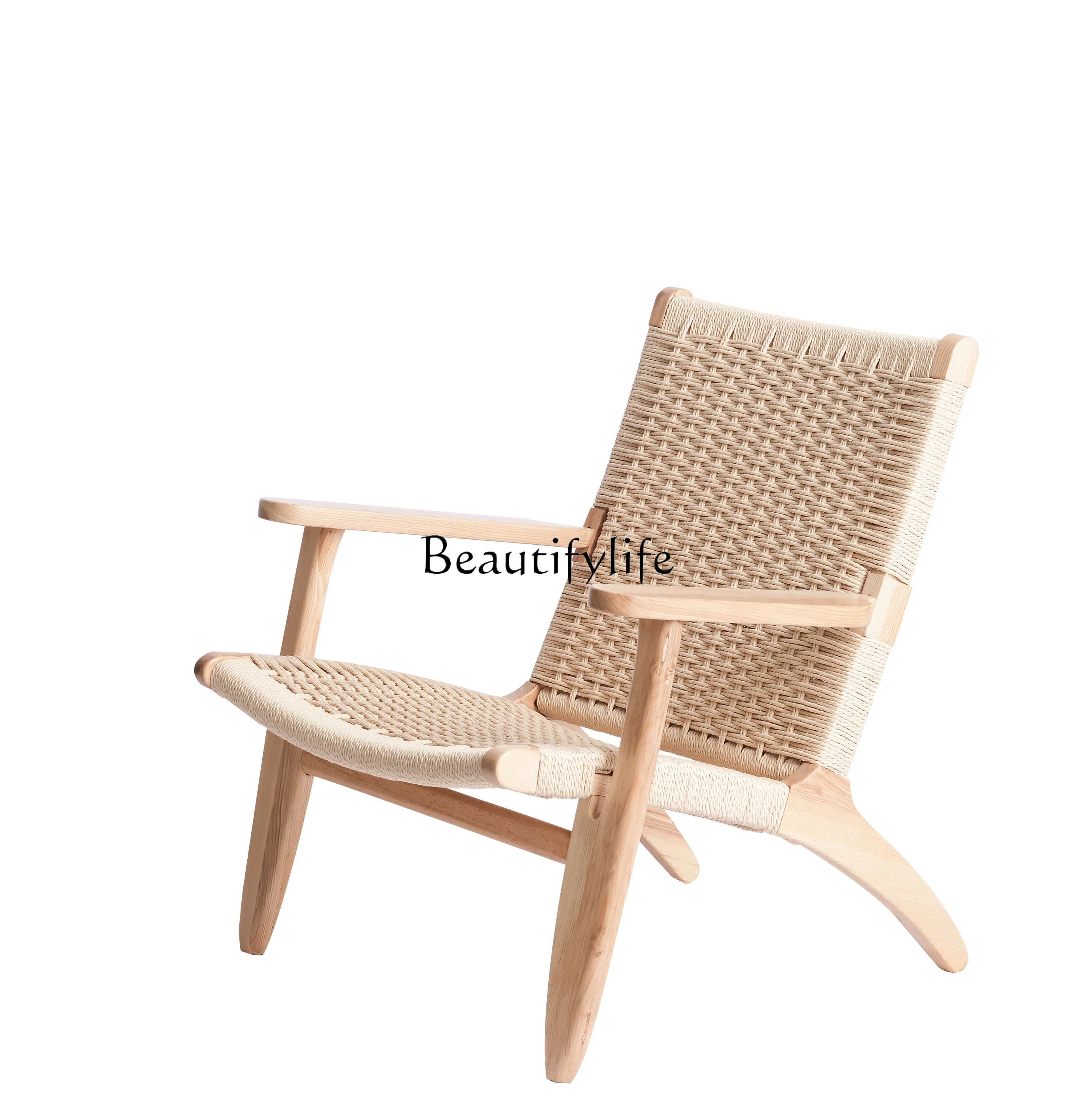 

Wood Color Mid-Ancient Chair Ash Handmade Rope Woven Single Leisure Chair