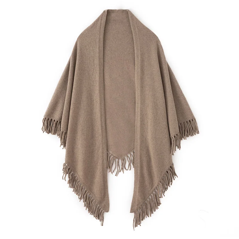 High Quality Real Cashmere Tassel Triangle Shawl Scarf Women's Winter Fashion Triangle Shawl Solid Color Knitted Scarf Shawl