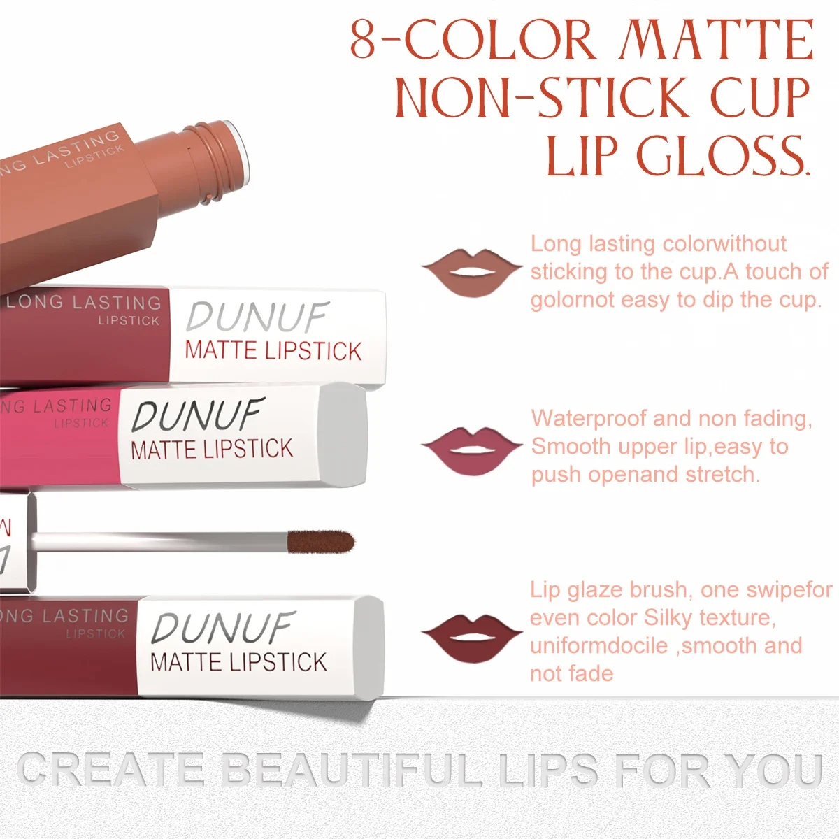 Velvet Matte Lip Gloss 8 Colors Rich Pigment Waterproof Lipstick Long Lasting Moisturizing Non Stick Cup Liquid Lip Glaze