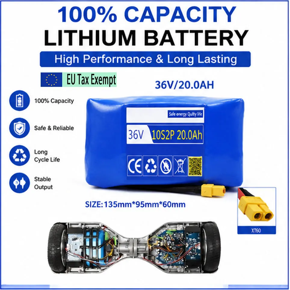Batterie de remplacement 42V 36V 10S2P 20000mAh Lithium-ion pour trottinette électrique
