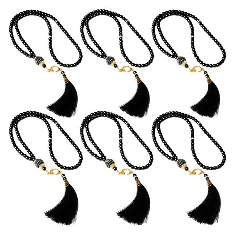 6Pcs Prayer Counting Necklaces with Round Glass Forms and Decorative Hanging Ends for Devotional Practice and Worship D0UB