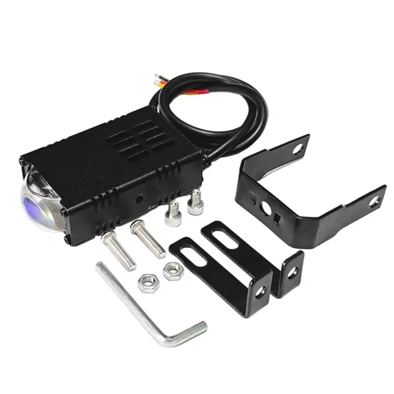 AB61-Dual Color LED Headlight Bumper Fog Lamp Projector Lens Work Light Driving Auxiliary Light For Car Motorcycle Accessories