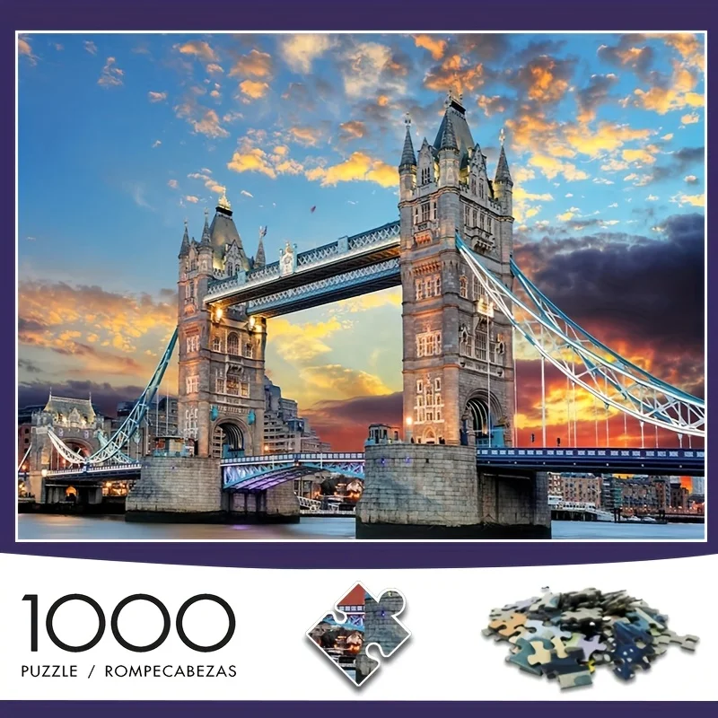 จิ๊กซอว์ภาพทิวทัศน์สะพานลอนดอนทาวเวอร์ยามพระอาทิตย์ตกดิน สำหรับผู้ใหญ่ แนวการเดินทาง เกมเสริมสร้างสติปัญญา ของเล่นตกแต่งบ้านเพื่อการพักผ่อน
