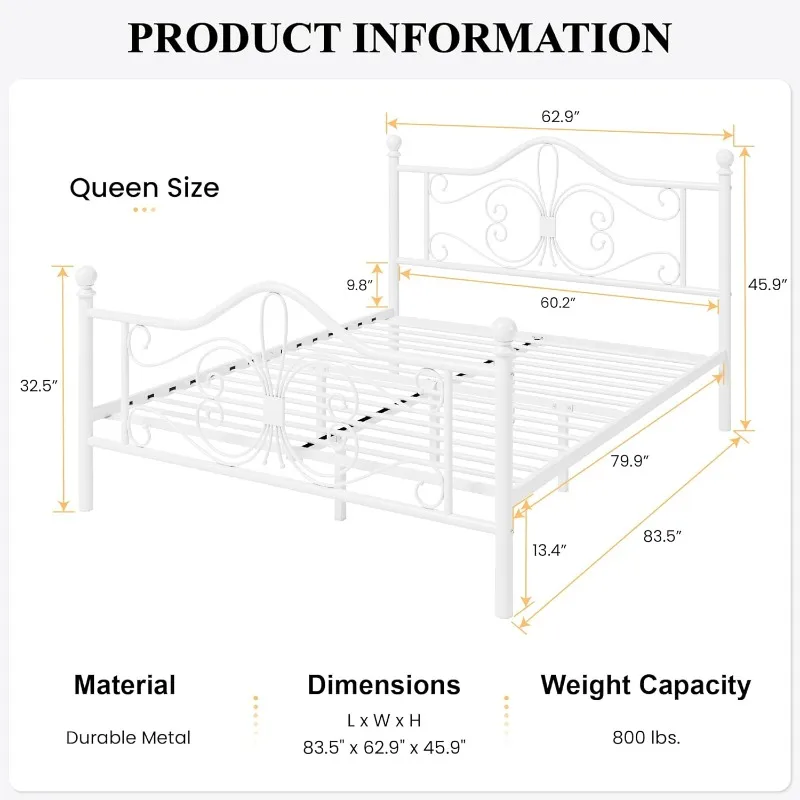 Queen Size Bed Frame with Headboard,Metal Bed Frame with Butterfly Pattern