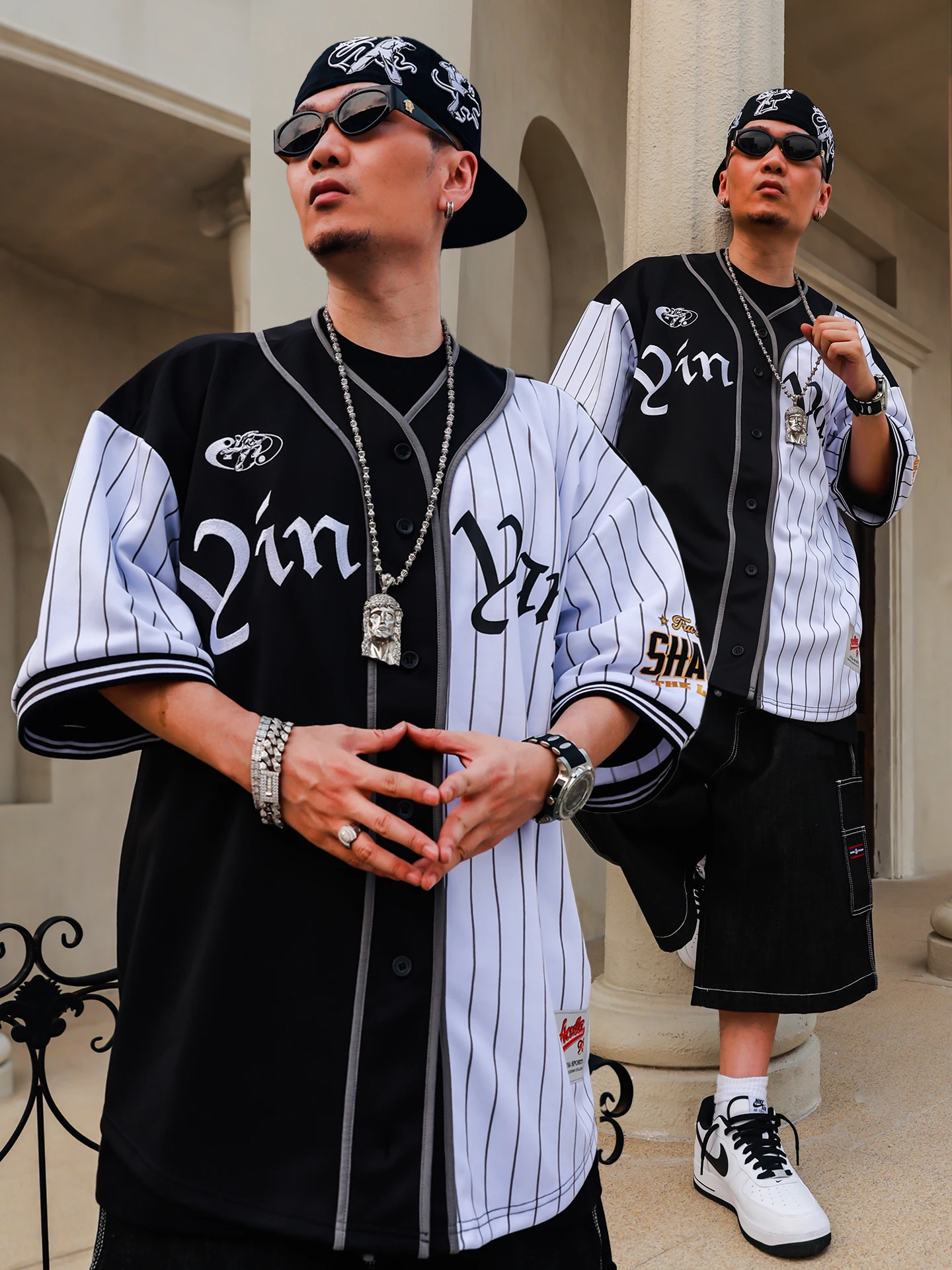 ACUSA American Retro Shaolin Five Forms Black White Yang Yin Color Design Men's Short Sleeve Baseball Shirt Summer Loose Fit ...