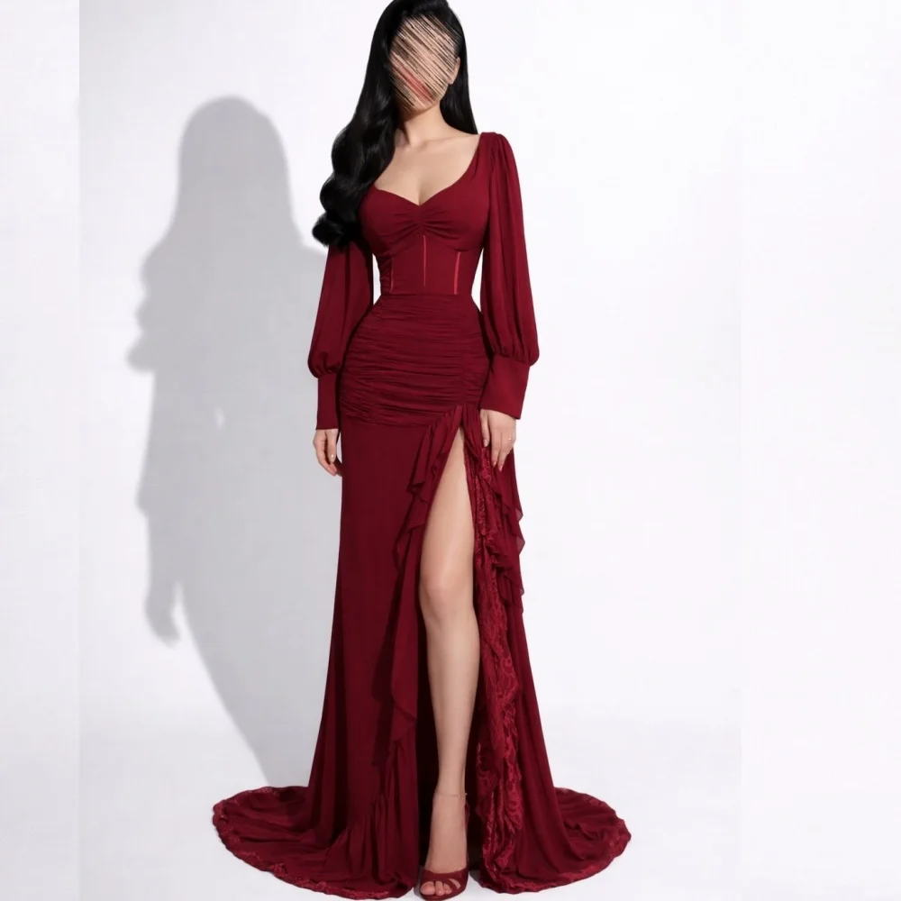 

Изысканное вечернее платье с плиссировкой и кружевом, длинными рукавами, А-силуэт, длиной в пол, на заказ, для особых случаев, элегантное, для вечеринок и свадеб