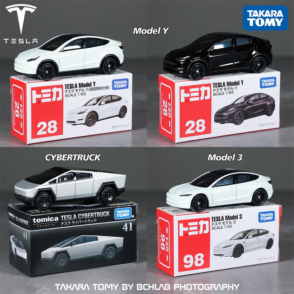 Takara Tomy Tomica No. 28 Tesla Model Y No. 98 Tesla Model 3 Premium 41 Cyber Truck Alloy Car Model Replica Series Gifts Toys view 2
