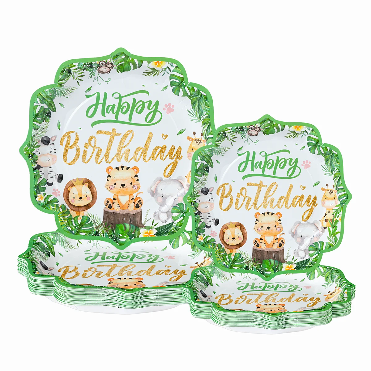 10/25/50pcs Happy Birthday Jungle Animal Disposable Paper Plates for Kids Safari Themed Birthday Party Supplies image 6
