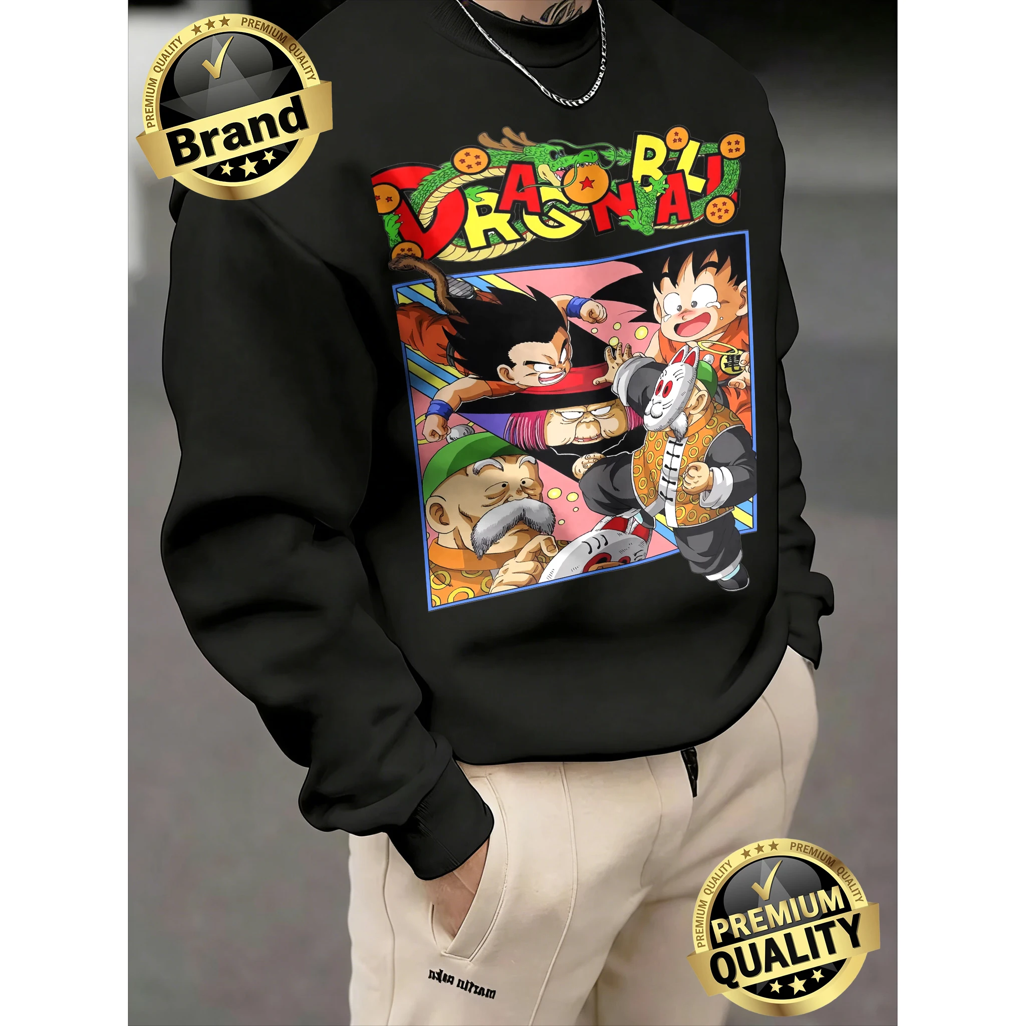 

Мужской свитшот унисекс с принтом классических персонажей Dragon Ball, 100% хлопок, круглый вырез, весна-осень 2026, для фитнеса, в стиле Y2K