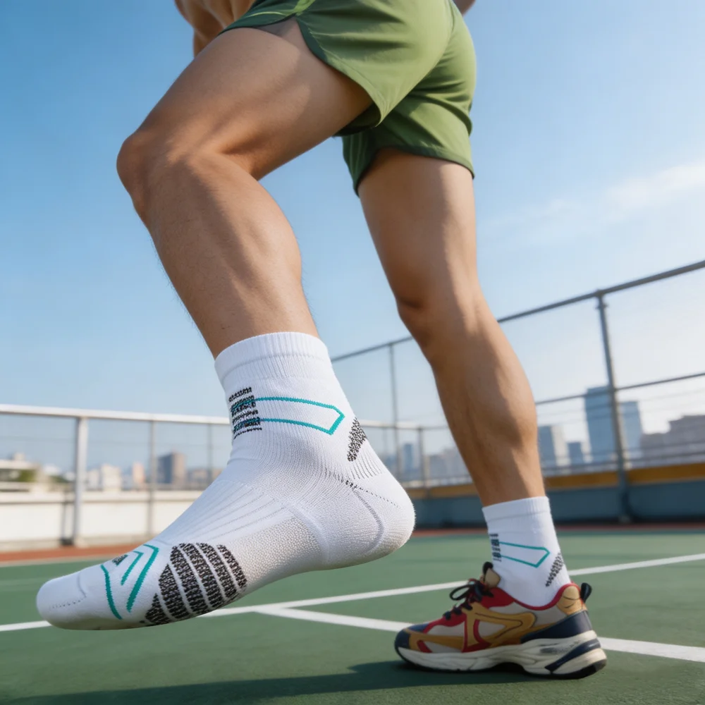 Men's Compression Athletic Running Socks Cushioned Arch Support Moisture Wicking Sports Crew Socks for Gym Tennis Basketball
