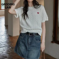 GAODINGLAN Love ricamo manica corta donna T-shirs estate Versatile girocollo sottile maglia inferiore Shirs Y2k Crop top femminile