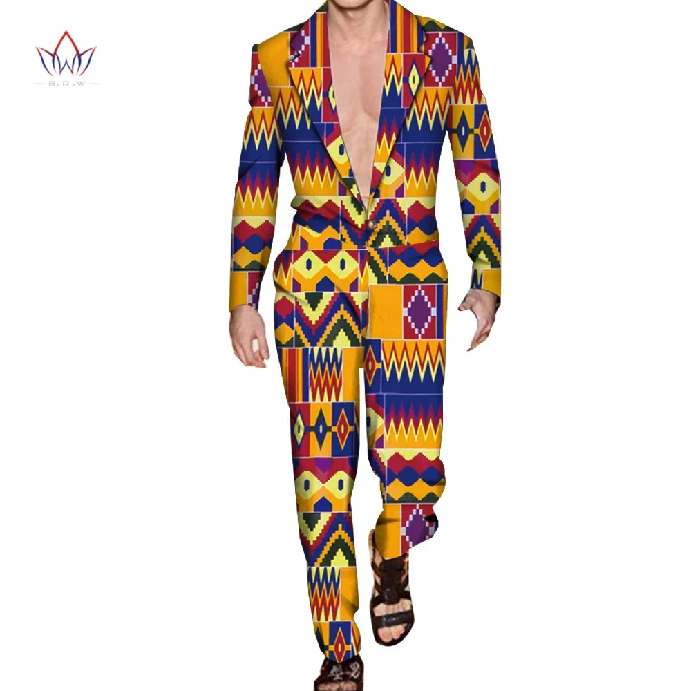 Riche Men Tops Pants 2pcs Sets African Clothing for Men Casual Men Long Sleeve  Suits Trousers Set Customize KG474