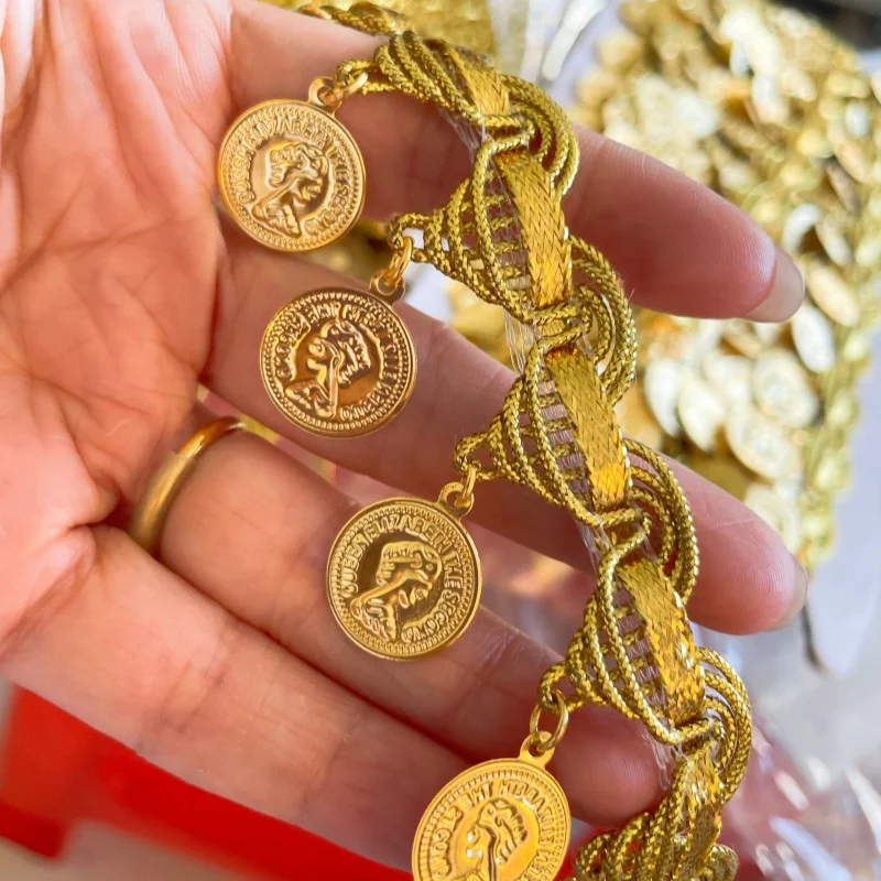 Adornos de cinta de encaje con colgante de oro y plata de 1 yarda para escenario, actuación, fiesta, Cosplay, ropa de boda, prendas de costura DIY,