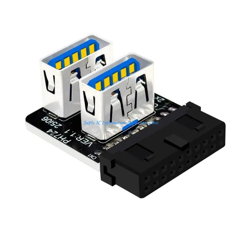 

USB3.0 90-градусный двухпортовый адаптер 19PIN для типа A для гибкости материнской платы