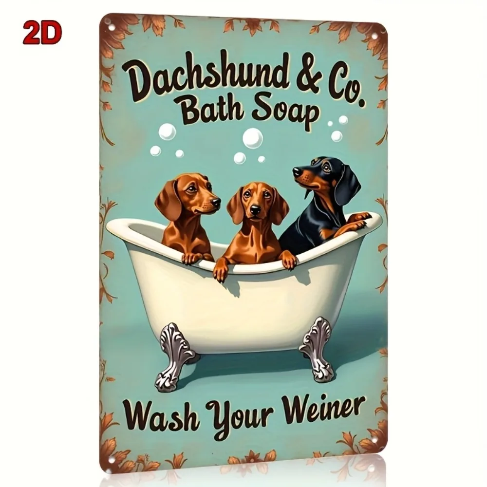 Vintage „Dachshund & Co. Badeseife“ Wasch deinen Wiener Metall Schild - Retro Lustig Hund Badezimmer Wanddekoration