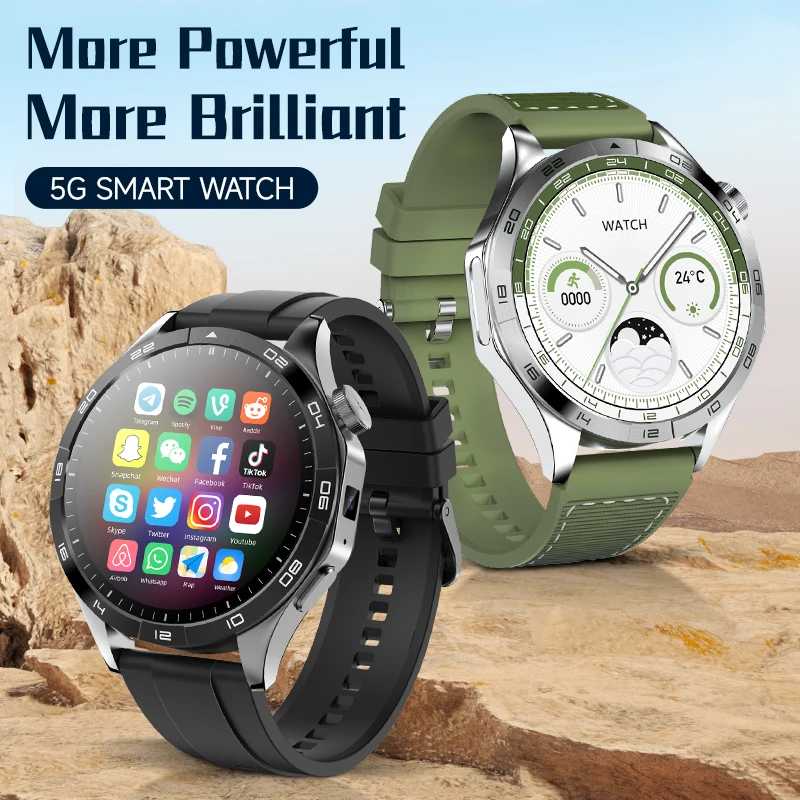 4G Android Smart watch with Camera SIM Card Slolt 1.43inch Round High Resolution Screen Camera GPS APP Download Short Video Play