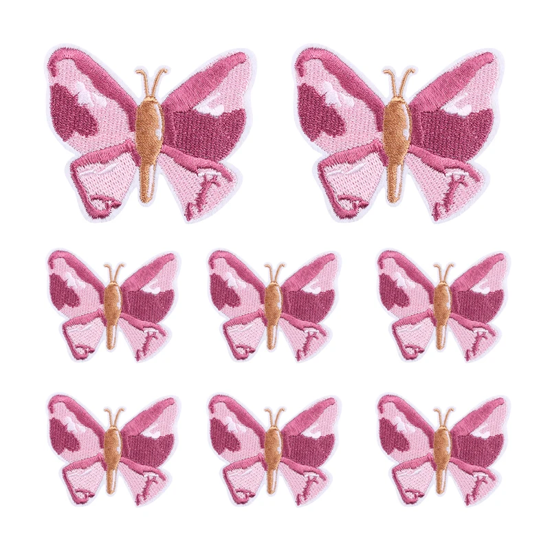 10 PCS Cartoon Pink Embroidered Patches DIY Cherry Cake Flower Butterfly Bow Iron On Patches For Clothing Thermoadhesive Patches