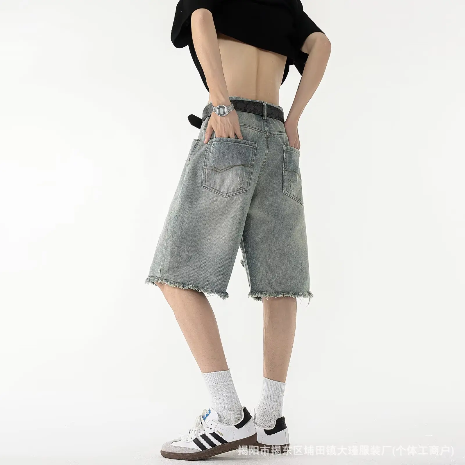 Ripped Frayed Denim For Men  New Fashion Vintage Five-Point Men's Summer Mid-Length Shorts