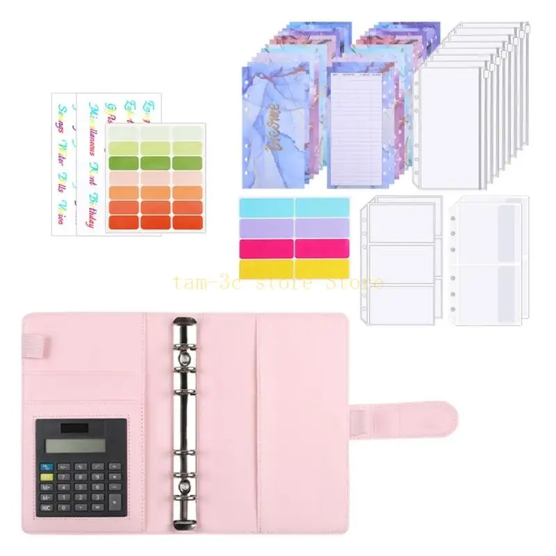 현금 주머니 8개, 예산 시트 12개, 라벨 스티커가 포함된 가죽 예산 바인더 D0UA