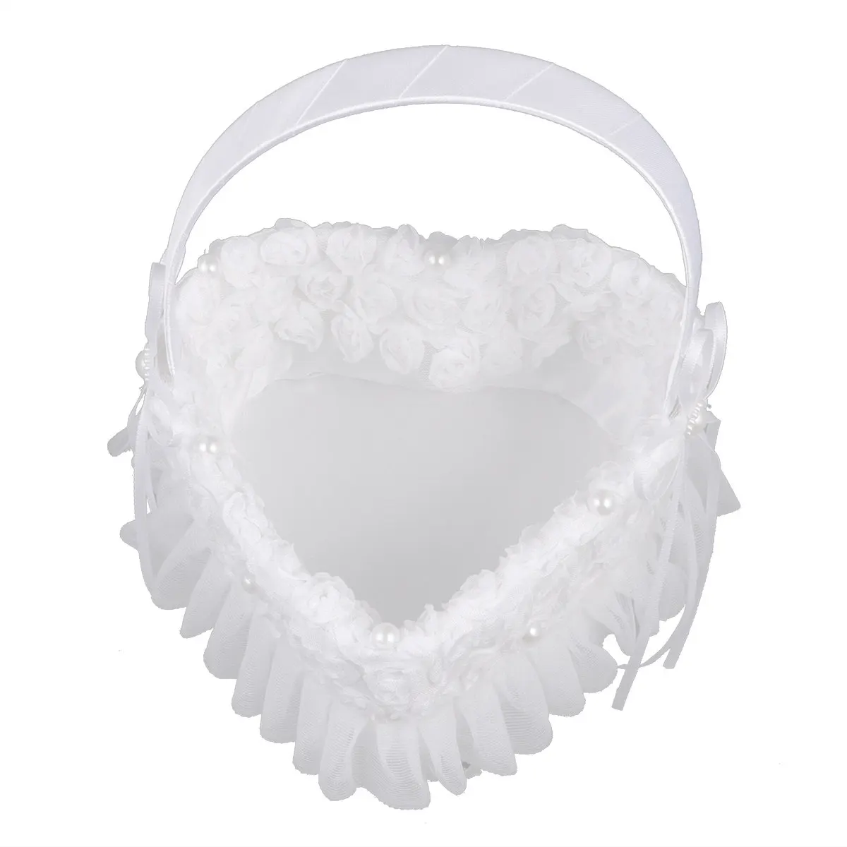 Heart Shape Flower Basket White Simulated Decorative Flower Girl Wedding Basket Elegant Ceremony Wedding Baskets