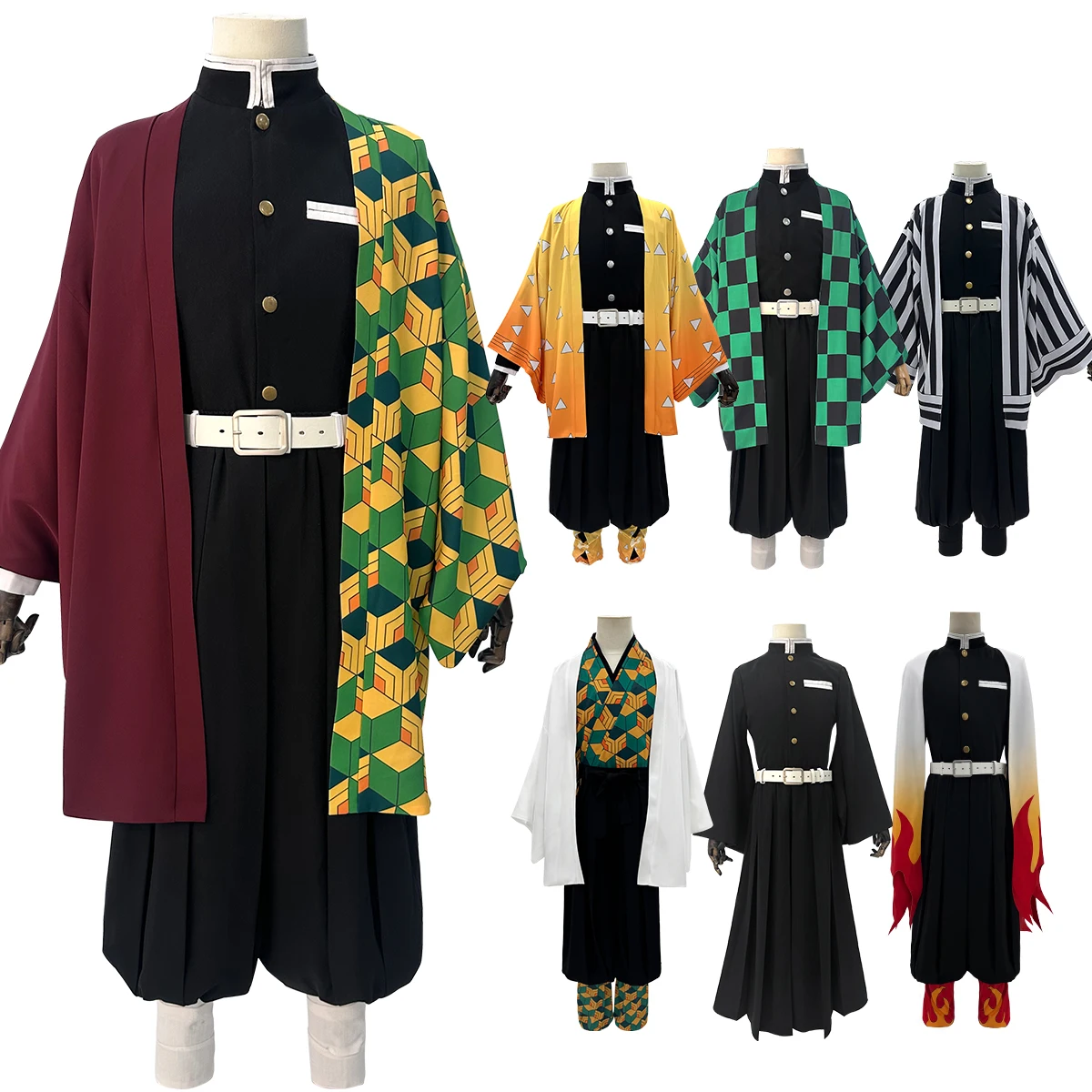 HOLOUN Anime Cosplay disfraz Tomioka Giyuu Kamado Tanjirou Iguro Obanai Tokitou Muichirou Haori bordado Top pantalones Halloween