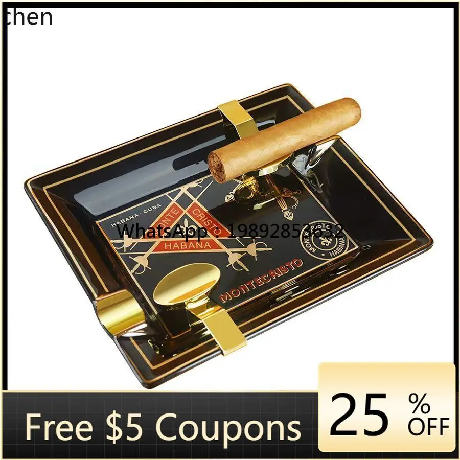 

AB Cigar Asray Premium Bone China 2-Slot Home Trendy Asray with Metal Stand Office Use