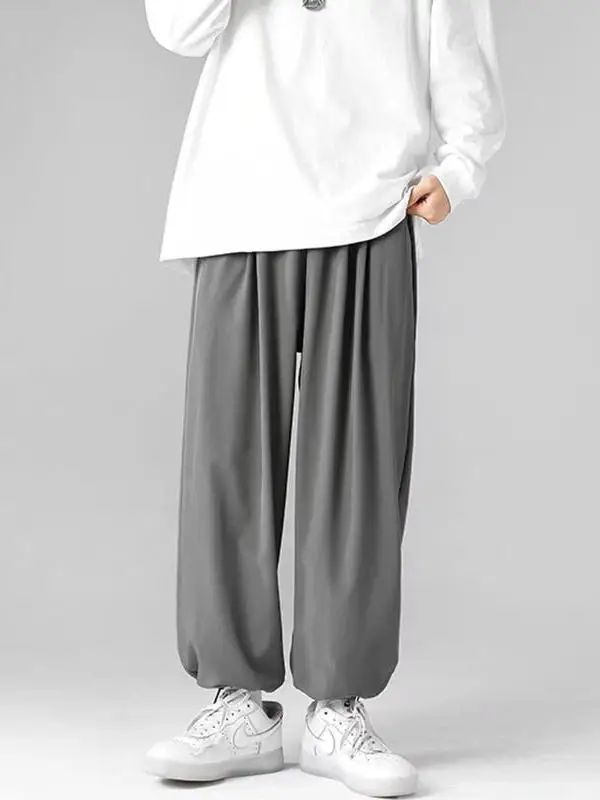 

Летние повседневные брюки из ледяного шелка для полных мужчин, тонкие, на девять дюймов, с манжетами, больших размеров (до 300 фунтов)