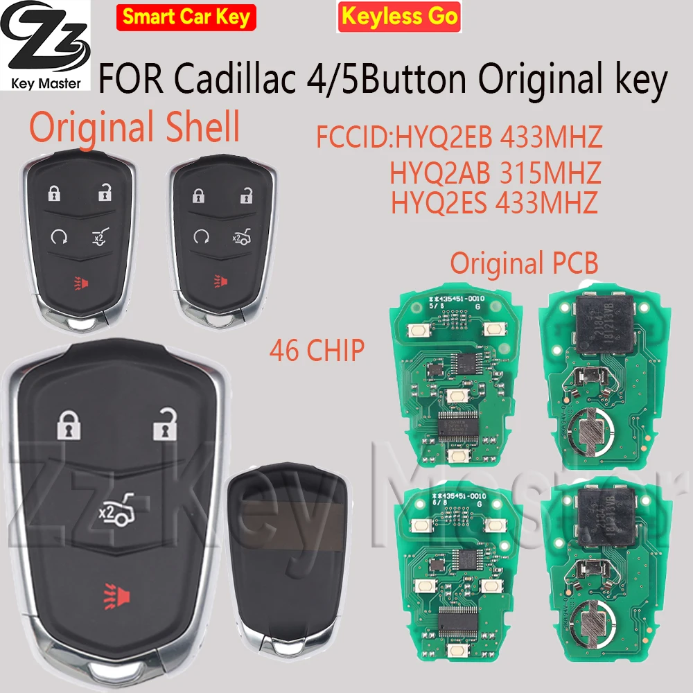 Zz Original Key ID46 Chip HYQ2AB 315MHz HYQ2EB 433MHz For Cadillac XTS CTS CT6 ATS Escalade ESV Proximity Car Remote Key