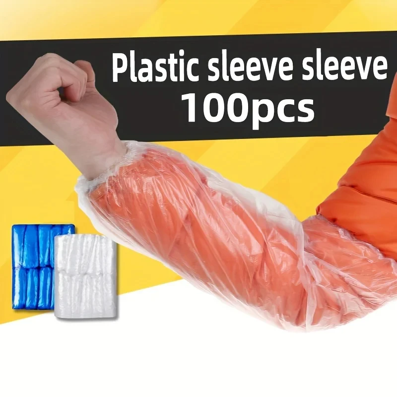 100 Pieces/Package Wrapped Kitchen Restaurant Waterproof And Oil-Proof Disposable Pe Plastic Arm Sleeve Elastic Wrist